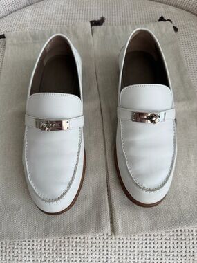 White Leather Destin Loafers with Metal Kelly Lock
